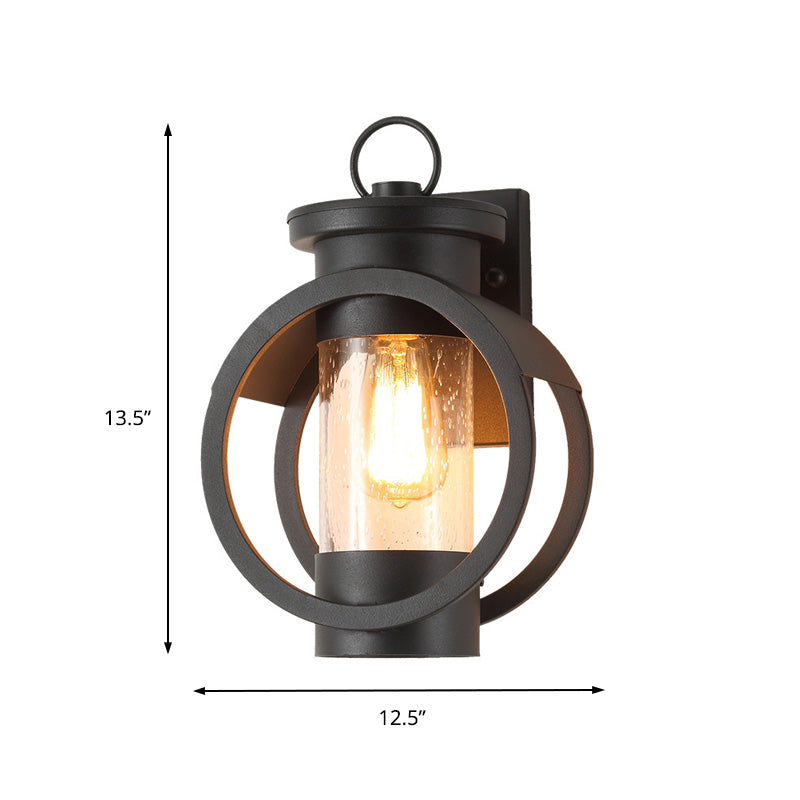 Frendorf | 1 Licht Zylinder Wandlamp Vintage Zwart Helder Geweven Glas Wandlamp met Ronde Frame