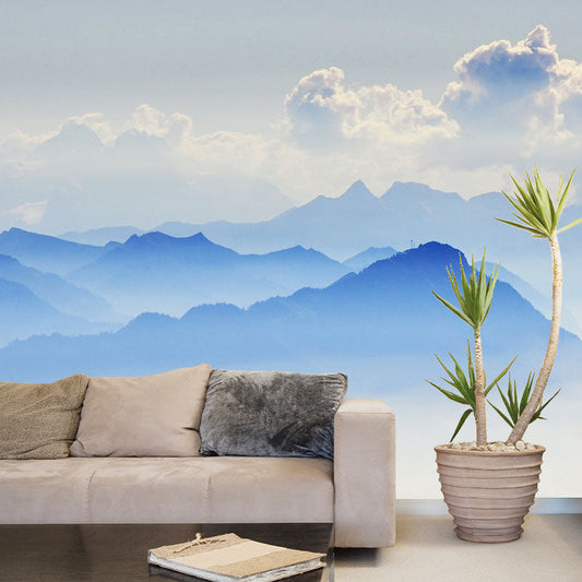 Frendorf | Blue Misty Mountain Landscape Mural Moisture-Resistant Wall Art for the Living Room
