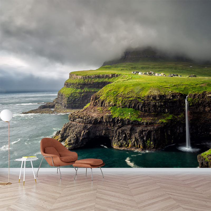 Frendorf | Scandinavische landschapswandpapier wandbeeld grijze lucht met gras kustwandbekleding