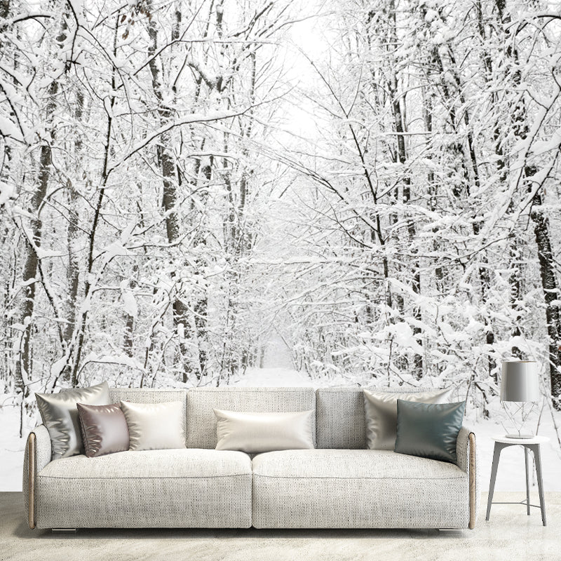 Frendorf | Witte sneeuwbedekte boomloze muurmuur winterlandschap moderne vochtbestendige wanddecoratie