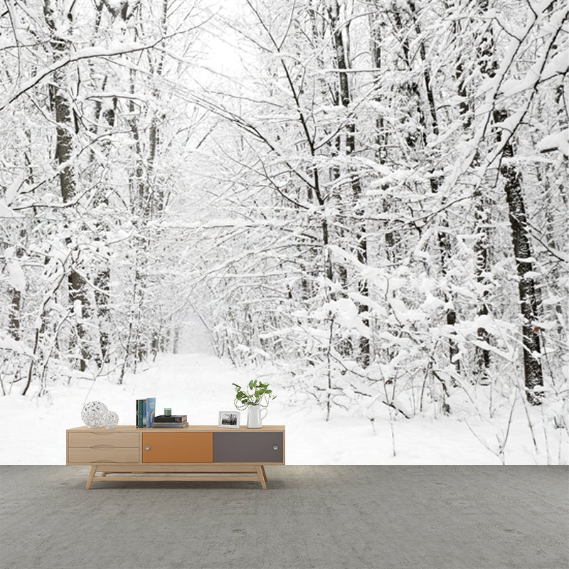 Frendorf | Witte sneeuwbedekte boomloze muurmuur winterlandschap moderne vochtbestendige wanddecoratie