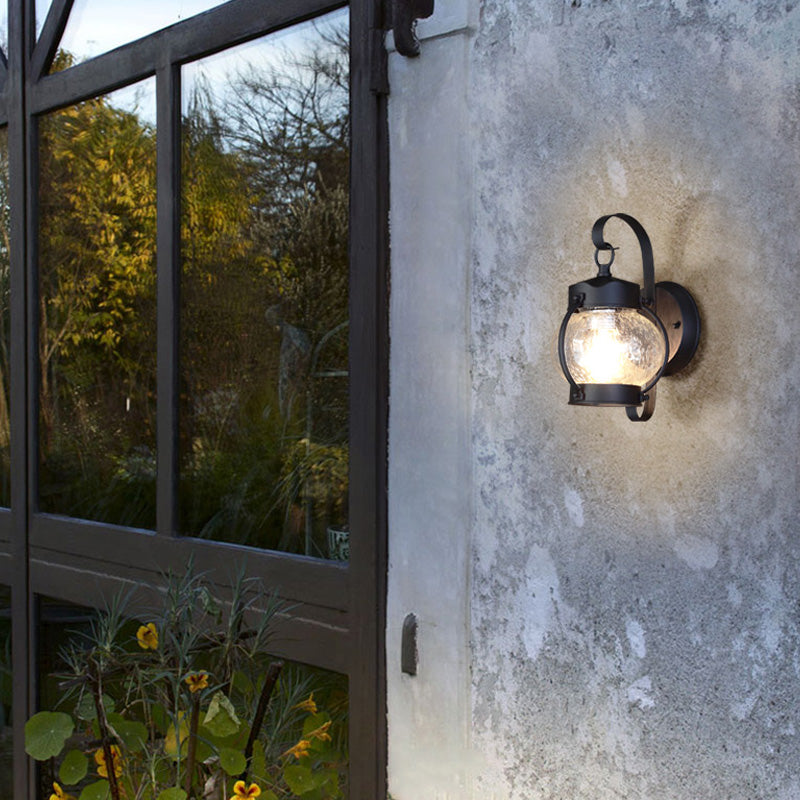 Frendorf | Ein Lampen Wandlicht mit Zylinder/Laternen-Schirm Blasenglas Industrielle Veranda Wandleuchte Fixture in Schwarz