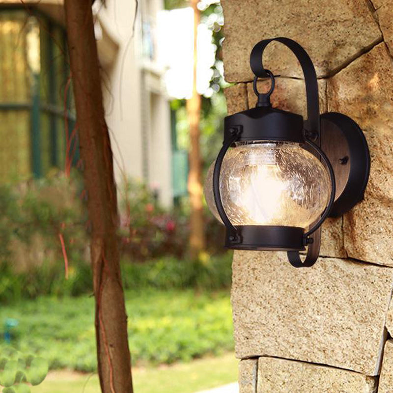 Frendorf | Ein Lampen Wandlicht mit Zylinder/Laternen-Schirm Blasenglas Industrielle Veranda Wandleuchte Fixture in Schwarz