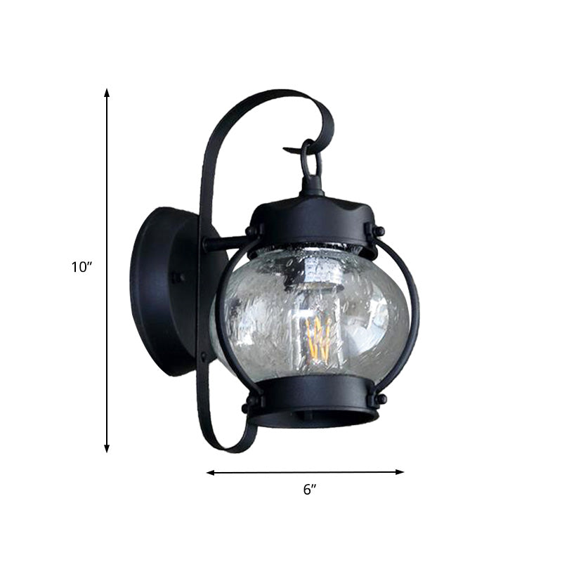 Frendorf | Ein Lampen Wandlicht mit Zylinder/Laternen-Schirm Blasenglas Industrielle Veranda Wandleuchte Fixture in Schwarz