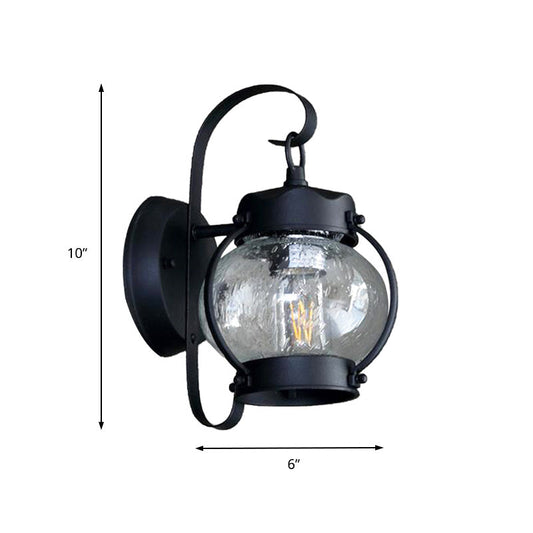 Frendorf | Ein Lampen Wandlicht mit Zylinder/Laternen-Schirm Blasenglas Industrielle Veranda Wandleuchte Fixture in Schwarz