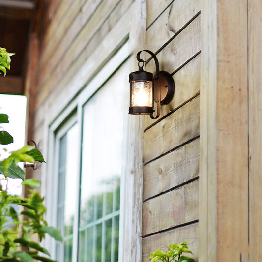 Frendorf | Ein Lampen Wandlicht mit Zylinder/Laternen-Schirm Blasenglas Industrielle Veranda Wandleuchte Fixture in Schwarz