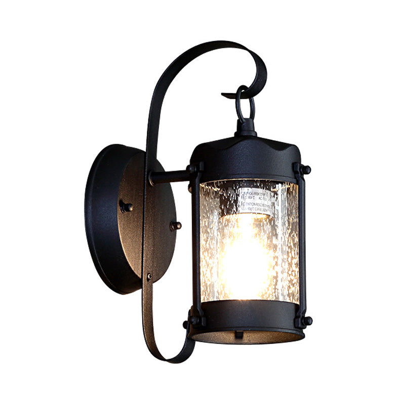 Frendorf | Ein Lampen Wandlicht mit Zylinder/Laternen-Schirm Blasenglas Industrielle Veranda Wandleuchte Fixture in Schwarz