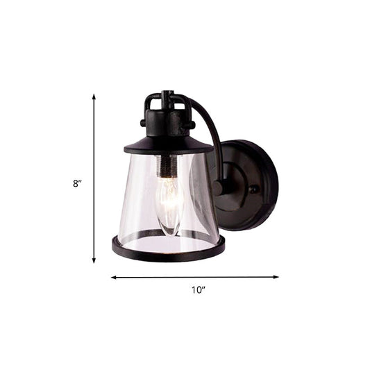 Frendorf | Klar Glas Schwarze Wandleuchte Kegel 1-Licht Vintage Wandlampenarmatur mit gebogenem Arm