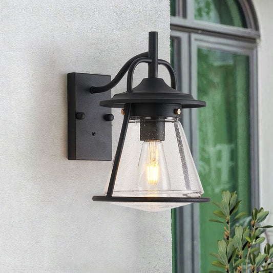 Frendorf | 1 Licht Klar Saatglas Wandwandleuchte Licht Industrie Schwarz Kegel Schirm Außenbeleuchtung Fixture