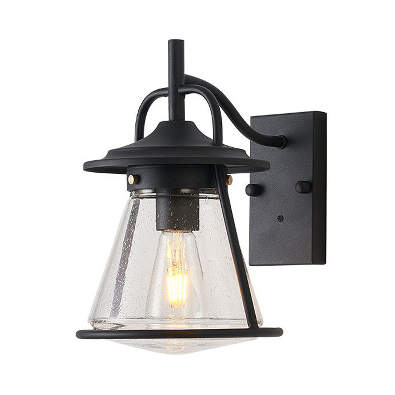 Frendorf | 1 Licht Klar Saatglas Wandwandleuchte Licht Industrie Schwarz Kegel Schirm Außenbeleuchtung Fixture