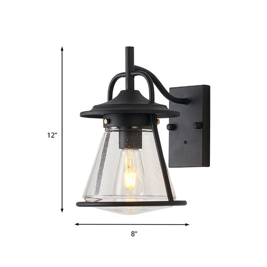 Frendorf | 1 Licht Klar Saatglas Wandwandleuchte Licht Industrie Schwarz Kegel Schirm Außenbeleuchtung Fixture