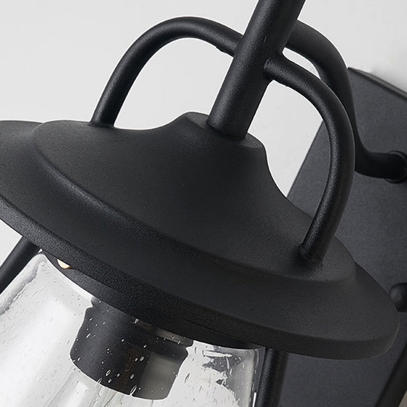 Frendorf | 1 Licht Klar Saatglas Wandwandleuchte Licht Industrie Schwarz Kegel Schirm Außenbeleuchtung Fixture