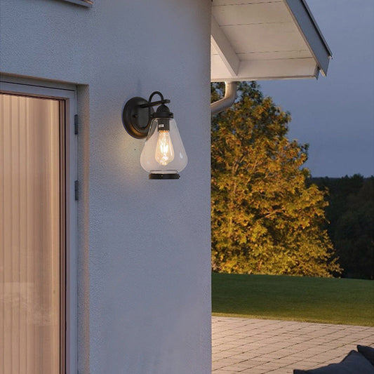 Frendorf | Cone Shade Porch Wall Light Fixture Industrial Clear Glass 1 Licht Schwarze Wandleuchte Lamp