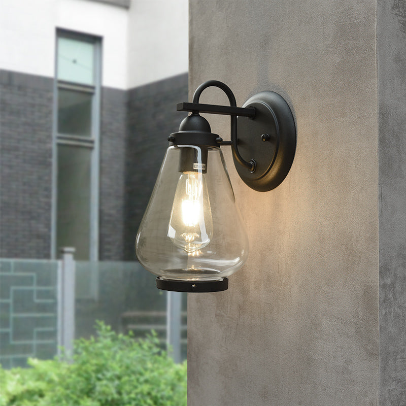 Frendorf | Cone Shade Porch Wall Light Fixture Industrial Clear Glass 1 Licht Schwarze Wandleuchte Lamp