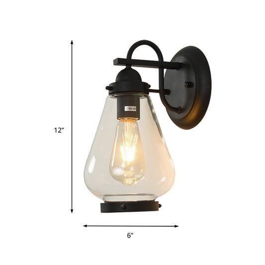 Frendorf | Cone Shade Porch Wall Light Fixture Industrial Clear Glass 1 Licht Schwarze Wandleuchte Lamp