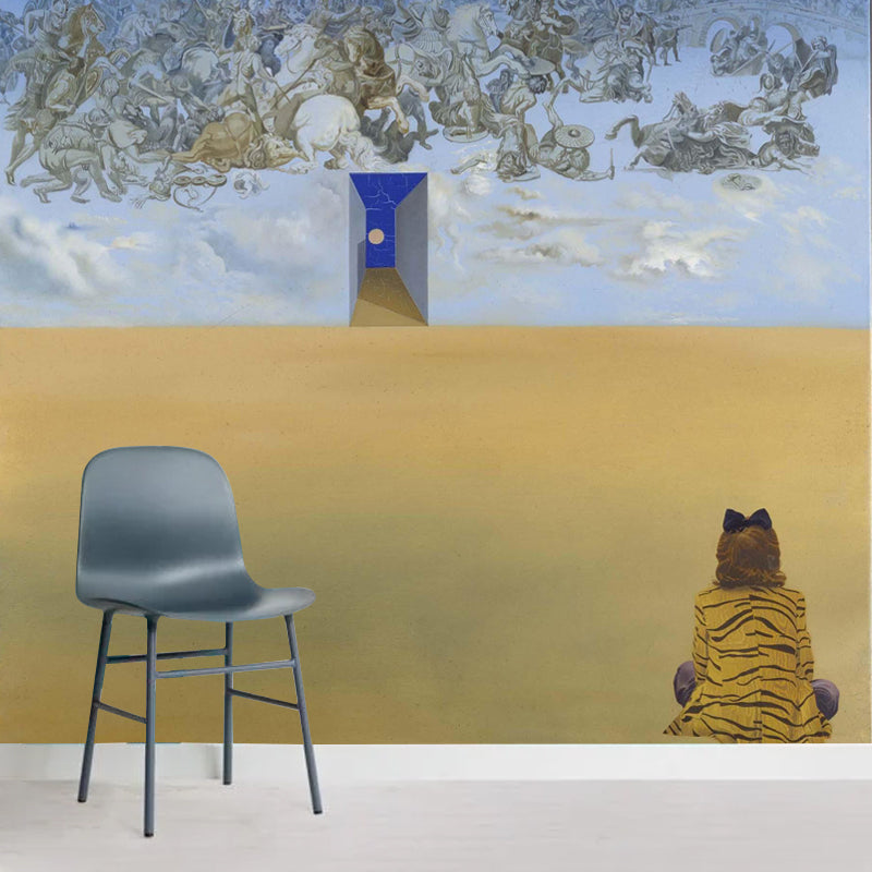 Frendorf | Battle in the Clouds Muur Geel Surrealisme Wandbekleding voor Accentmuur, Op Maat Gemaakt