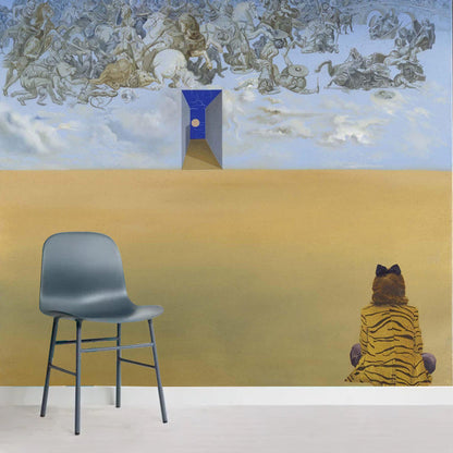 Frendorf | Battle in the Clouds Muur Geel Surrealisme Wandbekleding voor Accentmuur, Op Maat Gemaakt