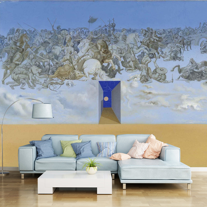 Frendorf | Battle in the Clouds Muur Geel Surrealisme Wandbekleding voor Accentmuur, Op Maat Gemaakt