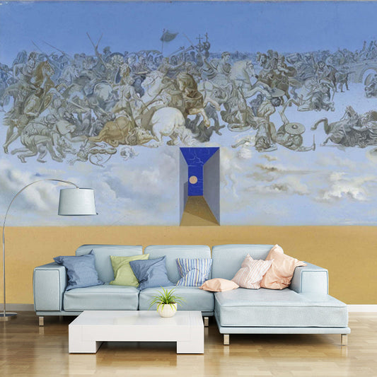 Frendorf | Battle in the Clouds Muur Geel Surrealisme Wandbekleding voor Accentmuur, Op Maat Gemaakt