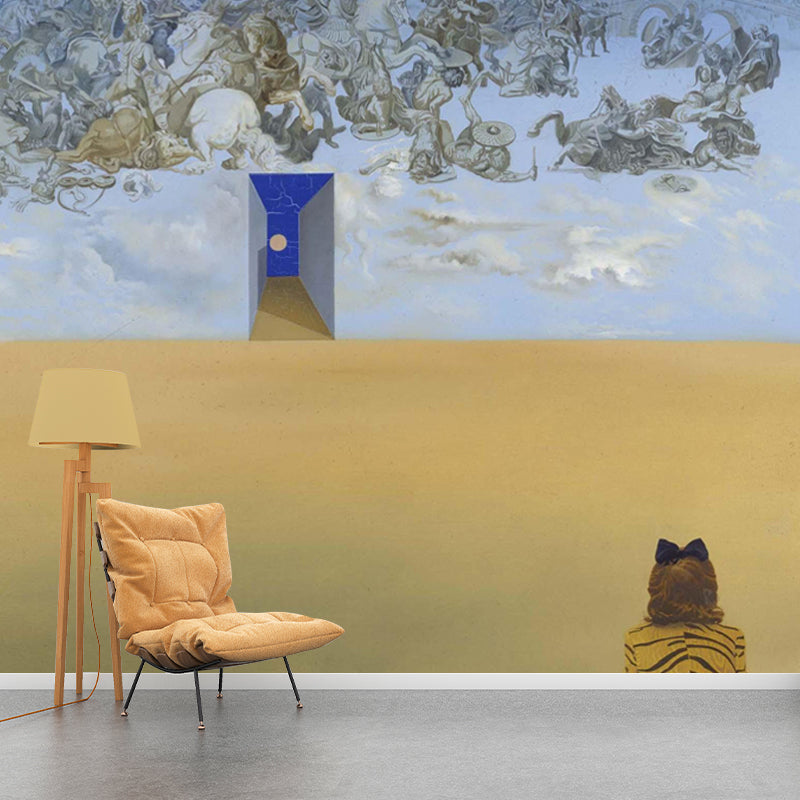 Frendorf | Battle in the Clouds Muur Geel Surrealisme Wandbekleding voor Accentmuur, Op Maat Gemaakt