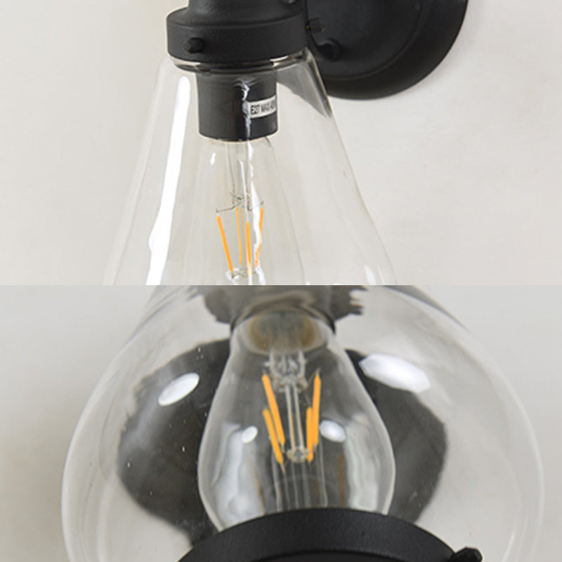 Frendorf | Cone Shade Porch Wall Light Fixture Industrial Clear Glass 1 Licht Schwarze Wandleuchte Lamp