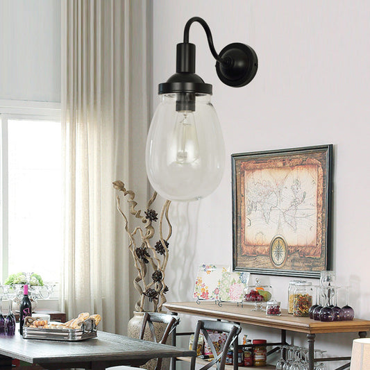 Frendorf | Gooseneck Klare Glas Wandlamp Boerderij Enkel Peertje Slaapkamer Wandlamp in Zwart