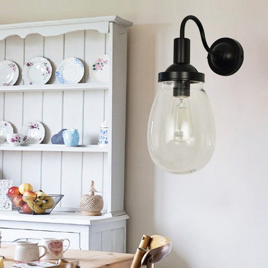 Frendorf | Gooseneck Klare Glas Wandlamp Boerderij Enkel Peertje Slaapkamer Wandlamp in Zwart