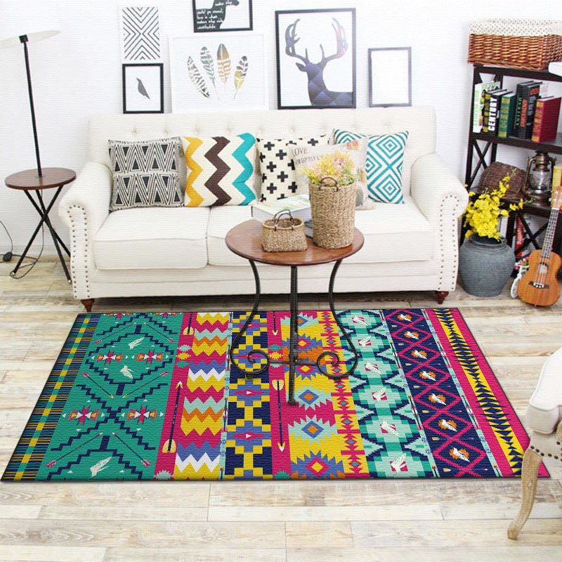 Frendorf | Banded Aztec Tokens Teppich Geometrische Tribal-Symbole Teppich Synthetisch Rutschfest Haustierfreundlicher Innenraumteppich für das Wohnzimmer