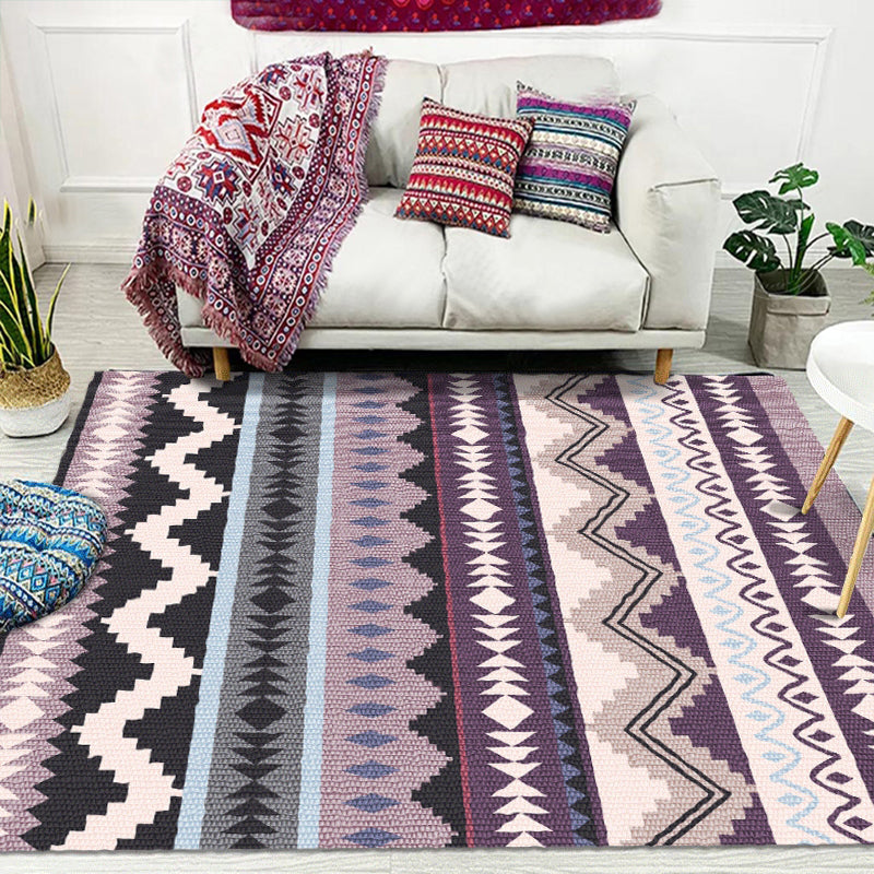 Frendorf | Lila Gestreifte Chevron Geometrische Teppich Indische Stammes Innenmatte Synthetisches Antirutsch Power Loom Teppich für Wohnzimmer