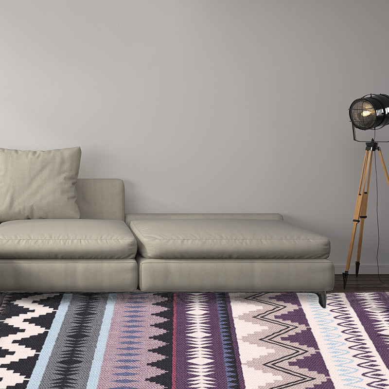 Frendorf | Lila Gestreifte Chevron Geometrische Teppich Indische Stammes Innenmatte Synthetisches Antirutsch Power Loom Teppich für Wohnzimmer