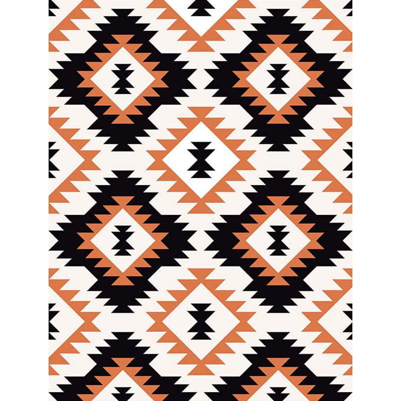 Frendorf | Aztec Tokens Tribale Inheemse Tapijt met etnische geometrische diamant in oranje en zwart polyester vlekbestendig persoonlijk tapijt