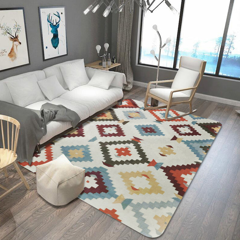 Frendorf | Aztec Diamond Tribal Teppich Geometrisch Eingeborenen Totem in Mehrfarben Waschbarer Polyester Teppich für Wohnzimmer