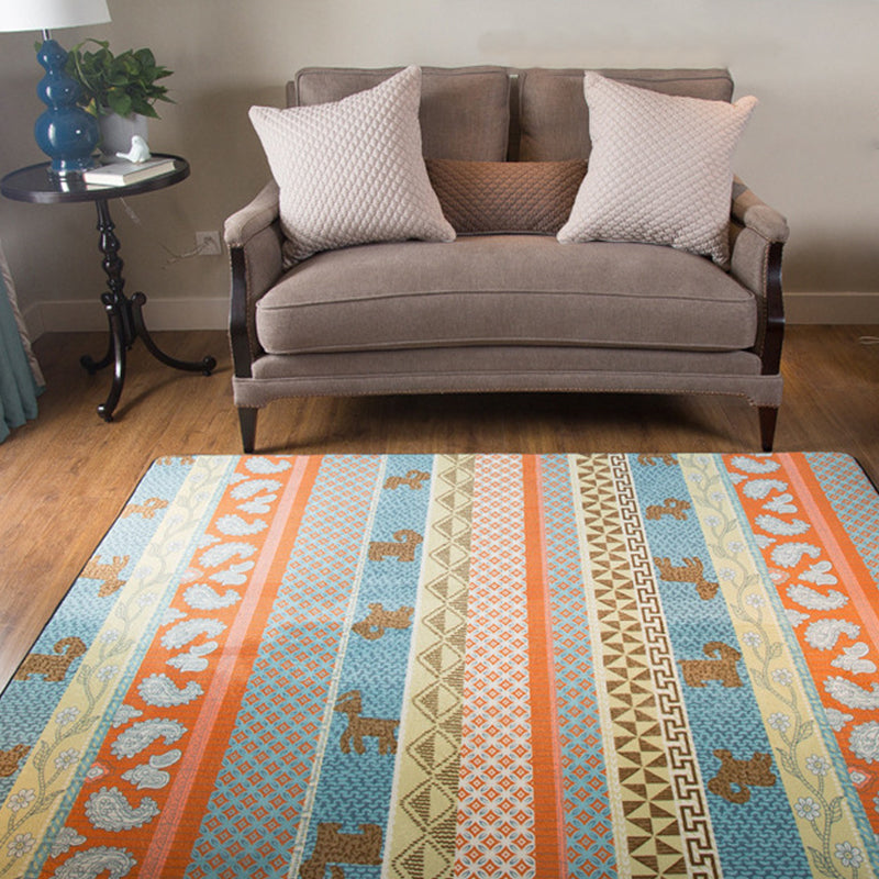 Frendorf | Woonkamer Rustieke Oranje Tapijt Gestreept Paisley Tapijt met Dier Polyester Huisdier Vriendelijk Vlekbestendig Gebied Vloerkleed