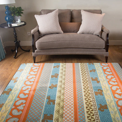 Frendorf | Woonkamer Rustieke Oranje Tapijt Gestreept Paisley Tapijt met Dier Polyester Huisdier Vriendelijk Vlekbestendig Gebied Vloerkleed