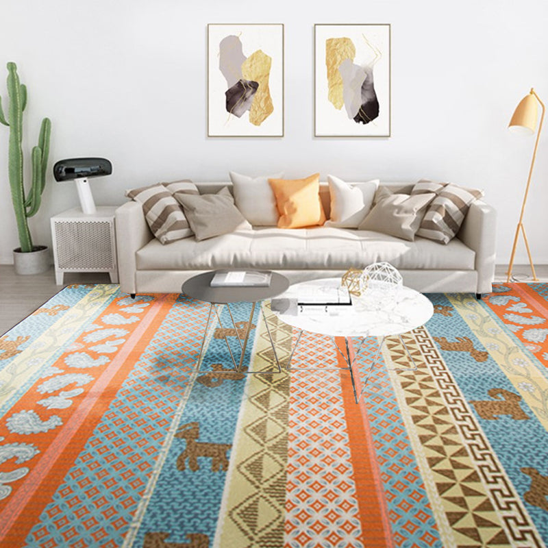 Frendorf | Woonkamer Rustieke Oranje Tapijt Gestreept Paisley Tapijt met Dier Polyester Huisdier Vriendelijk Vlekbestendig Gebied Vloerkleed