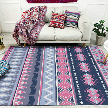 Frendorf | Blau Rosa Gestreifte Geometrische Teppich Americana Tribal Polyester Teppich Haustierfreundlich Fleckenresistent Bereichsteppich für Kamin