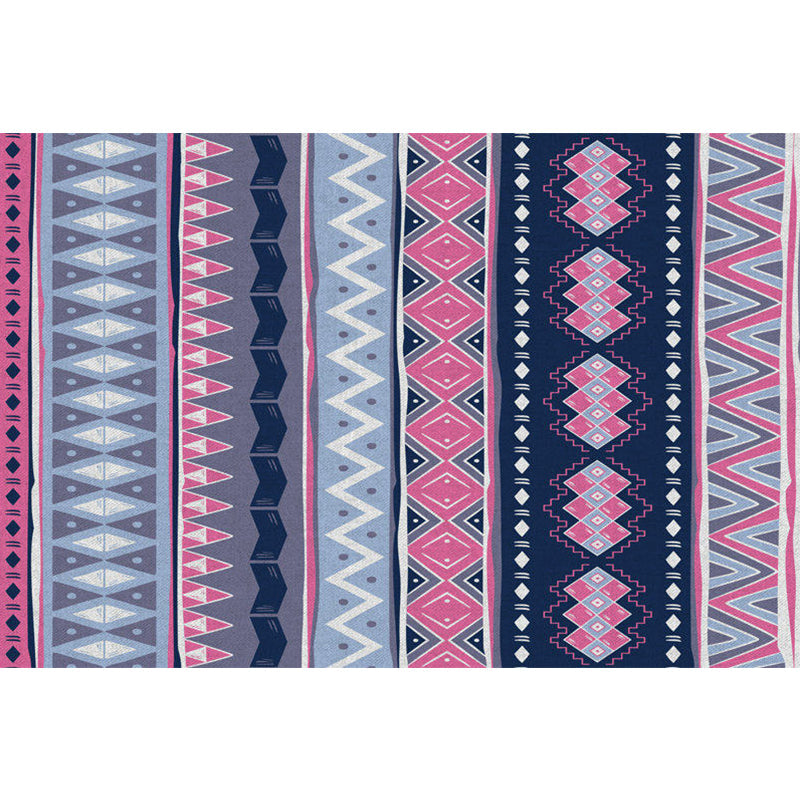 Frendorf | Blau Rosa Gestreifte Geometrische Teppich Americana Tribal Polyester Teppich Haustierfreundlich Fleckenresistent Bereichsteppich für Kamin
