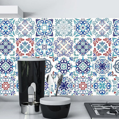 Frendorf | Blumenfliesen Tapetenpaneel Set Bunt Bohemian Wandverkleidung für das Badezimmer, Selbstklebend