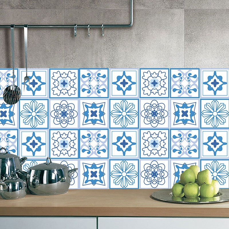 Blaues Blumentapetenpaneelset Mosaikfliese Boho selbstklebende Wandverkleidung für Akzentwand