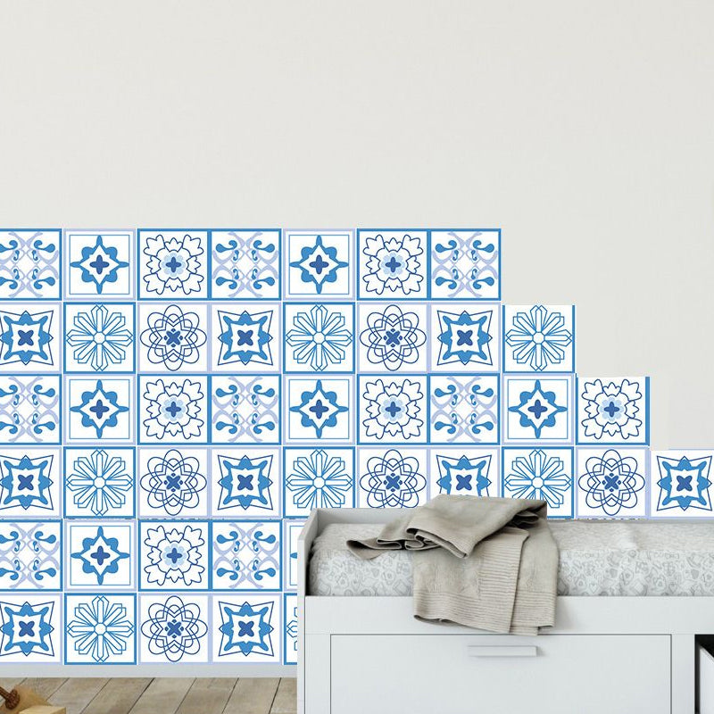 Blaues Blumentapetenpaneelset Mosaikfliese Boho selbstklebende Wandverkleidung für Akzentwand