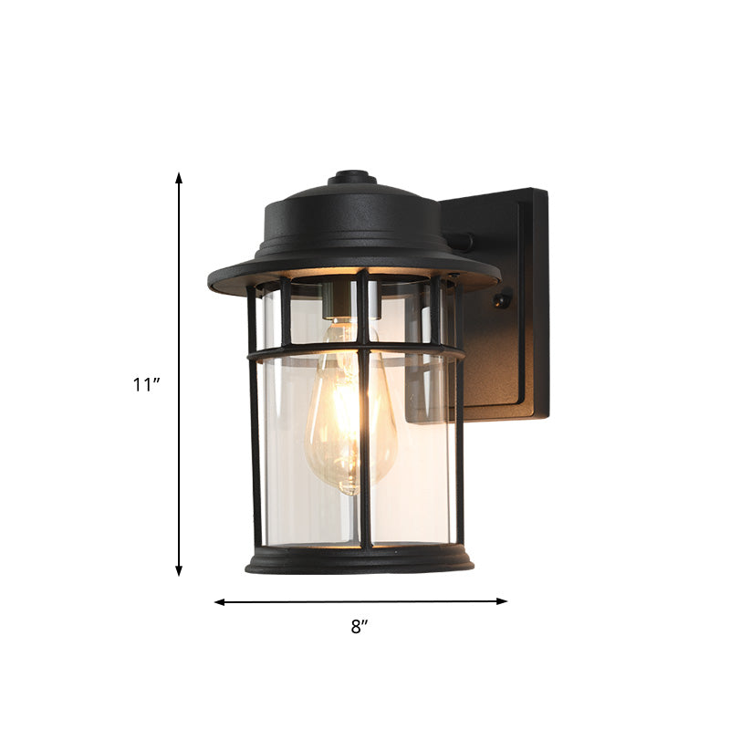 Frendorf | Schwarze Ein-Lampe-Wandleuchte Industrie klares Glas Zylinder Beleuchtungseinrichtung mit rechteckiger/runder Wandplatte