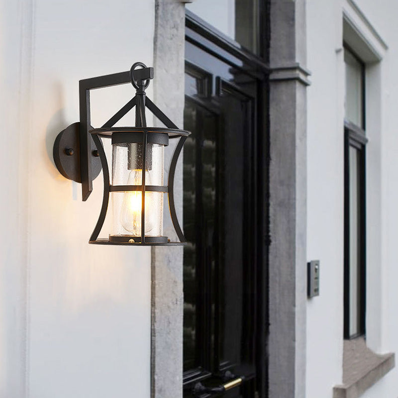 Frendorf | Schwarze Ein-Lampe-Wandleuchte Industrie klares Glas Zylinder Beleuchtungseinrichtung mit rechteckiger/runder Wandplatte