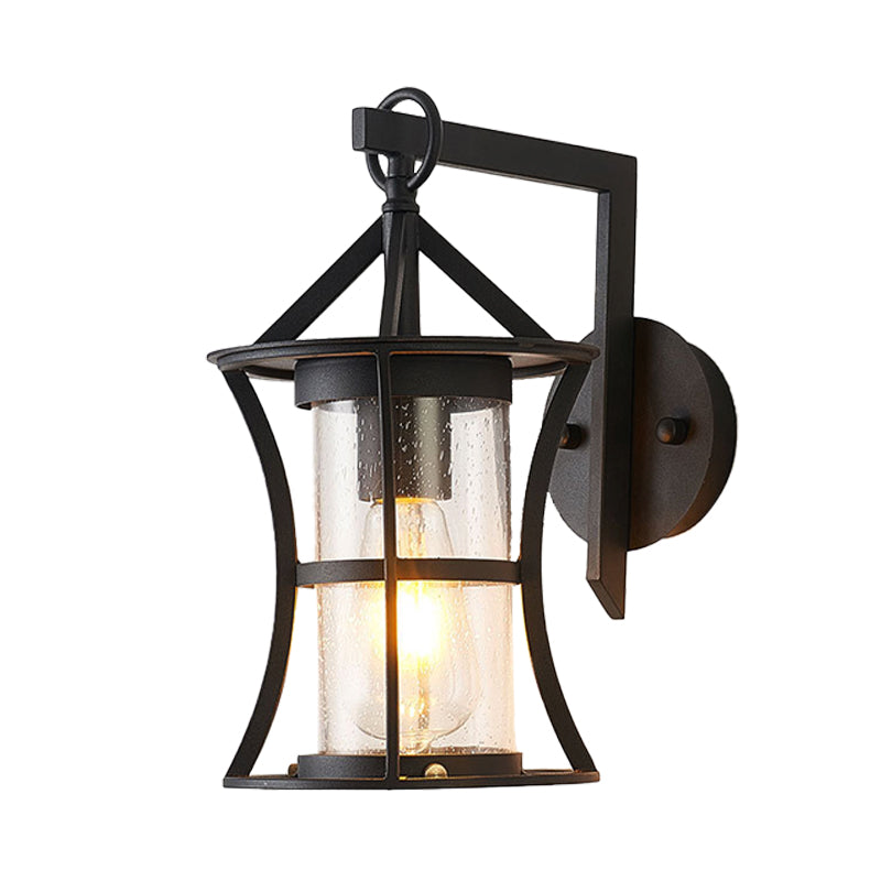 Frendorf | Schwarze Ein-Lampe-Wandleuchte Industrie klares Glas Zylinder Beleuchtungseinrichtung mit rechteckiger/runder Wandplatte