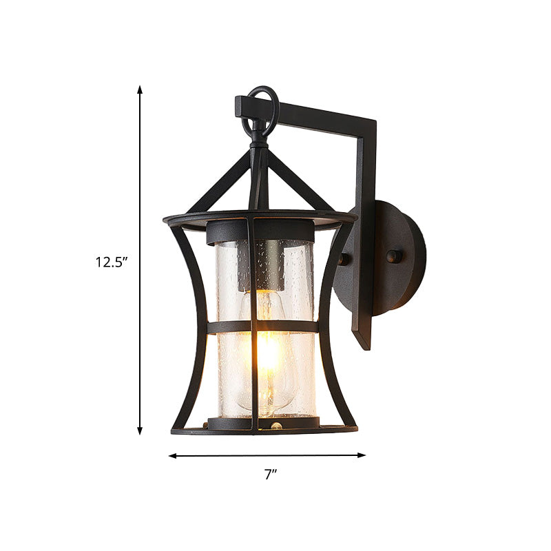 Frendorf | Schwarze Ein-Lampe-Wandleuchte Industrie klares Glas Zylinder Beleuchtungseinrichtung mit rechteckiger/runder Wandplatte