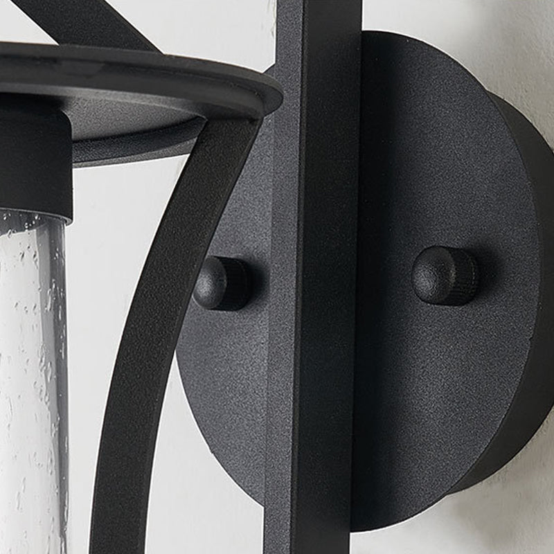 Frendorf | Schwarze Ein-Lampe-Wandleuchte Industrie klares Glas Zylinder Beleuchtungseinrichtung mit rechteckiger/runder Wandplatte