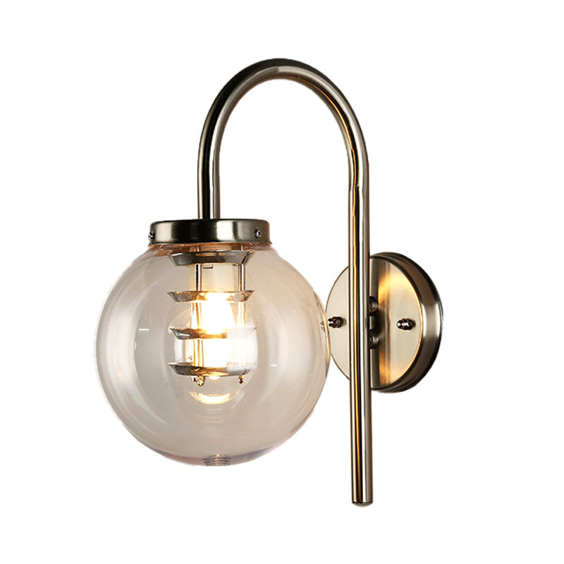 Frendorf | 1 Licht Globe Wandlamp Vintage Zwart/RVS Duidelijk Glas Wandlamp voor Slaapkamer met Koeiennek