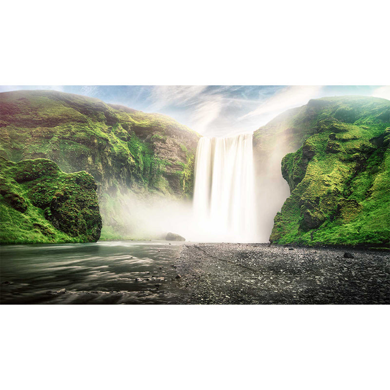 Großer Wasserfall Wandbild Tapete Fleckenfest Moderner Stil Wohnzimmer Wanddeko in Grün