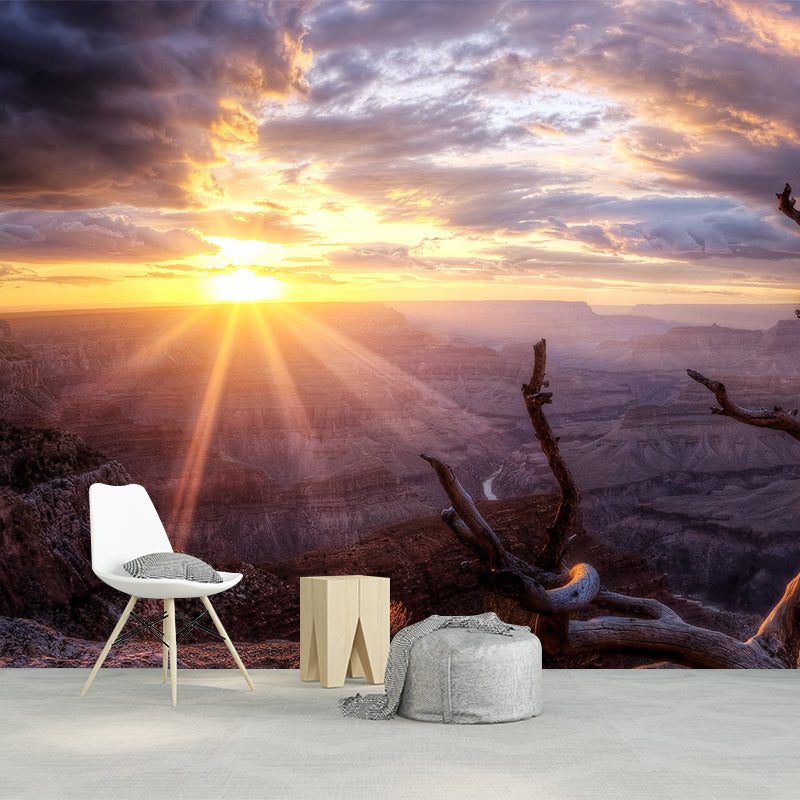 Frendorf | Braun Verwelkte Zweig Wandgemälde Sonnenuntergang Berglandschaft Modern Wasserdicht Wandverkleidung