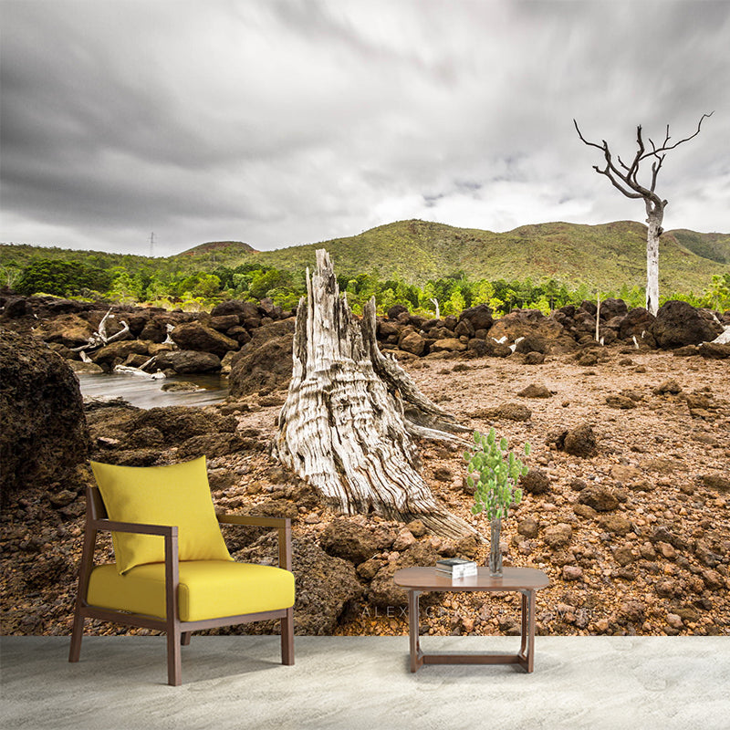 Frendorf | Braun Bare Ground Wandgemälde Tapete Feuchtigkeitsresistent Nordic Wohnzimmer Wanddekoration
