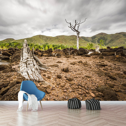 Frendorf | Braun Bare Ground Wandgemälde Tapete Feuchtigkeitsresistent Nordic Wohnzimmer Wanddekoration